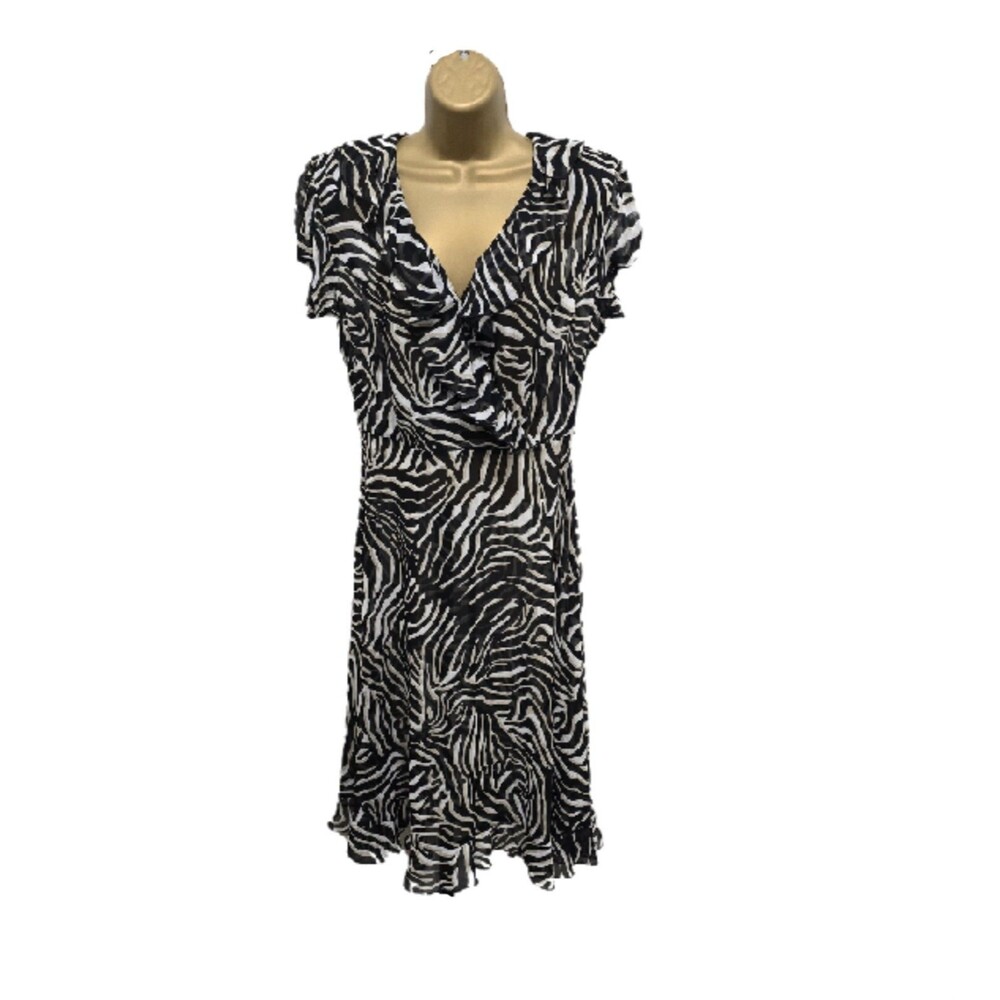 2000s Y2K Whimsigoth Fairy Goth Ruffle Animal Print Sheer V Neck Dress Womens 8 - Picture 11 of 11
